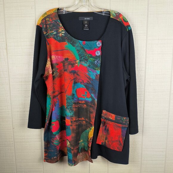 Ali Miles Knit Tunic Top Abstract Print - Picture 1 of 5